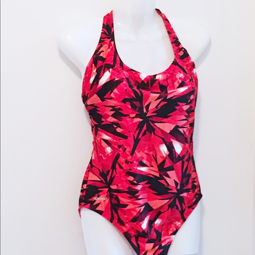 Speedo Size 12 Multi Reds/Pink One Piece Swimsuit